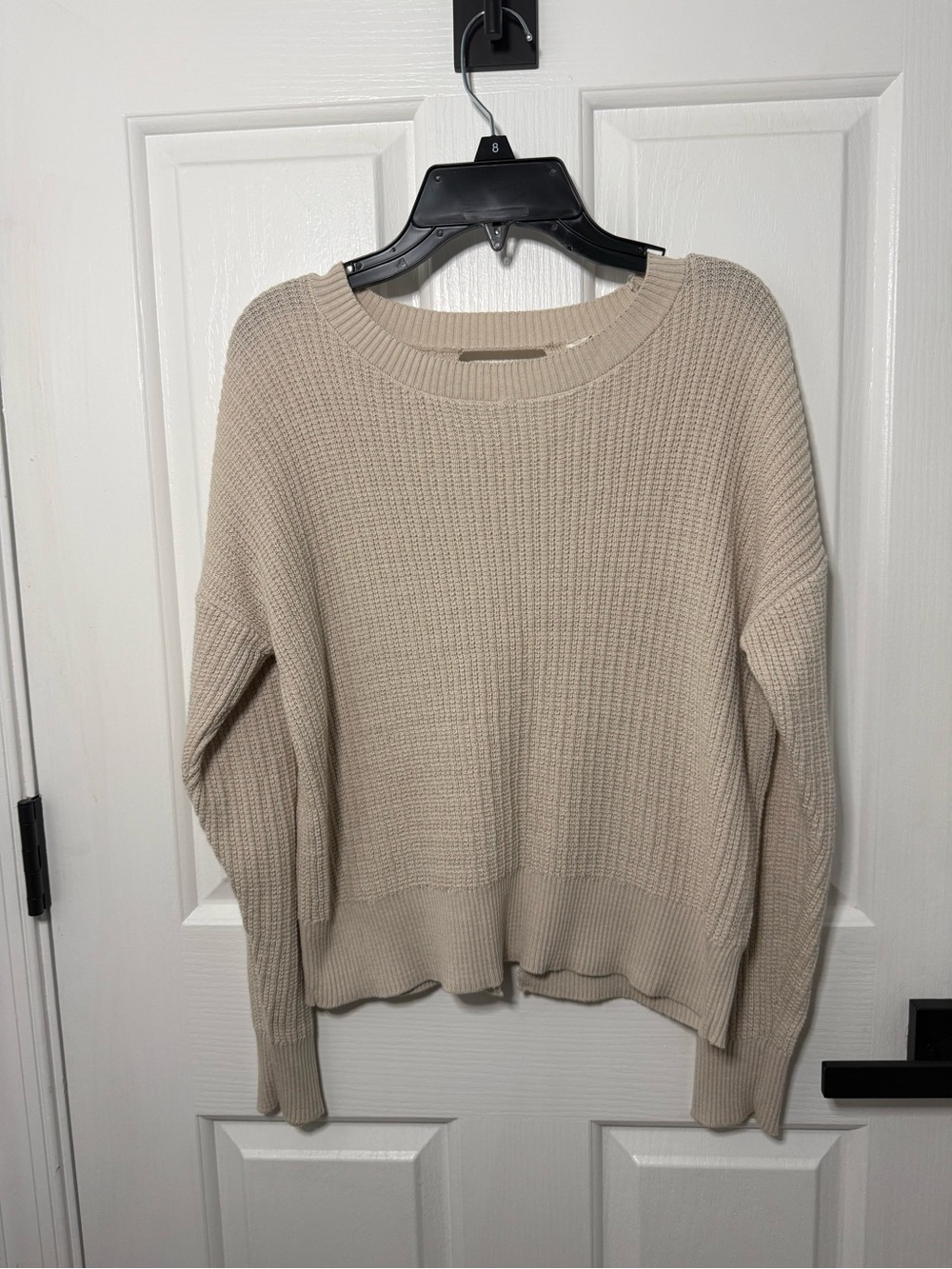 Pink Rose Neutral Beige Waffle Knit Crewneck Sweater with open back